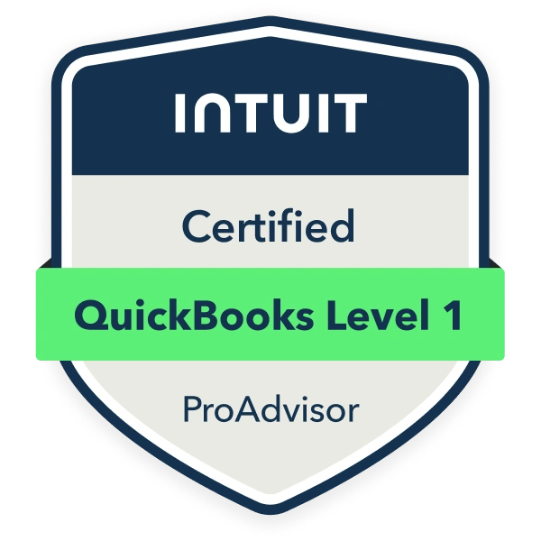 Certified QuickBooks Level 1 ProAdvisor badge
